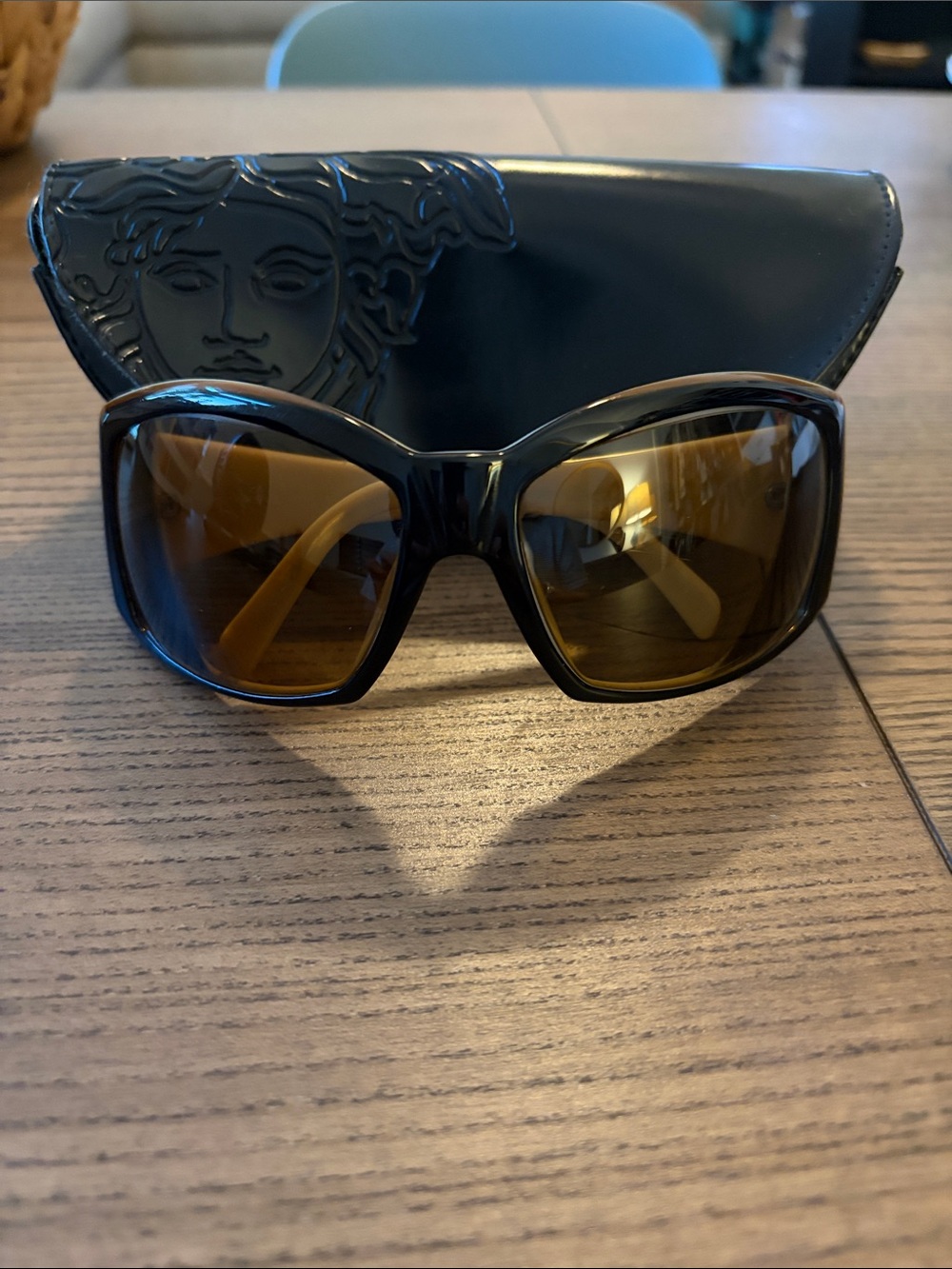 Vintage Versace Brown and Cream Frame Sunglasses with Rhinestone Accents